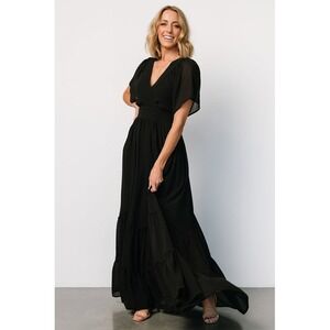 BALTICBORN Katherine‎ Maxi Dress Black V-Neck Flutter Sleeve Tiered Ruffle XL